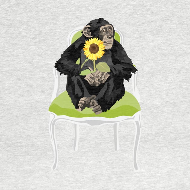 Chimp in a chair with a sunflower by TeriMartin